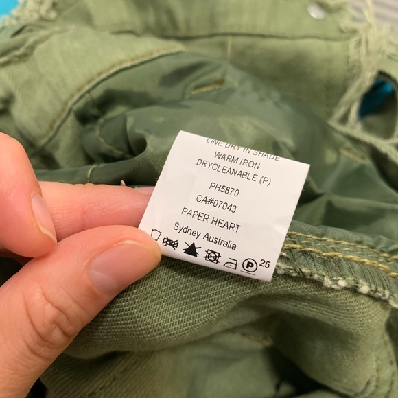 PAPER HEART Olive Denim Distressed Skinny Overalls - Picture 15 of 16